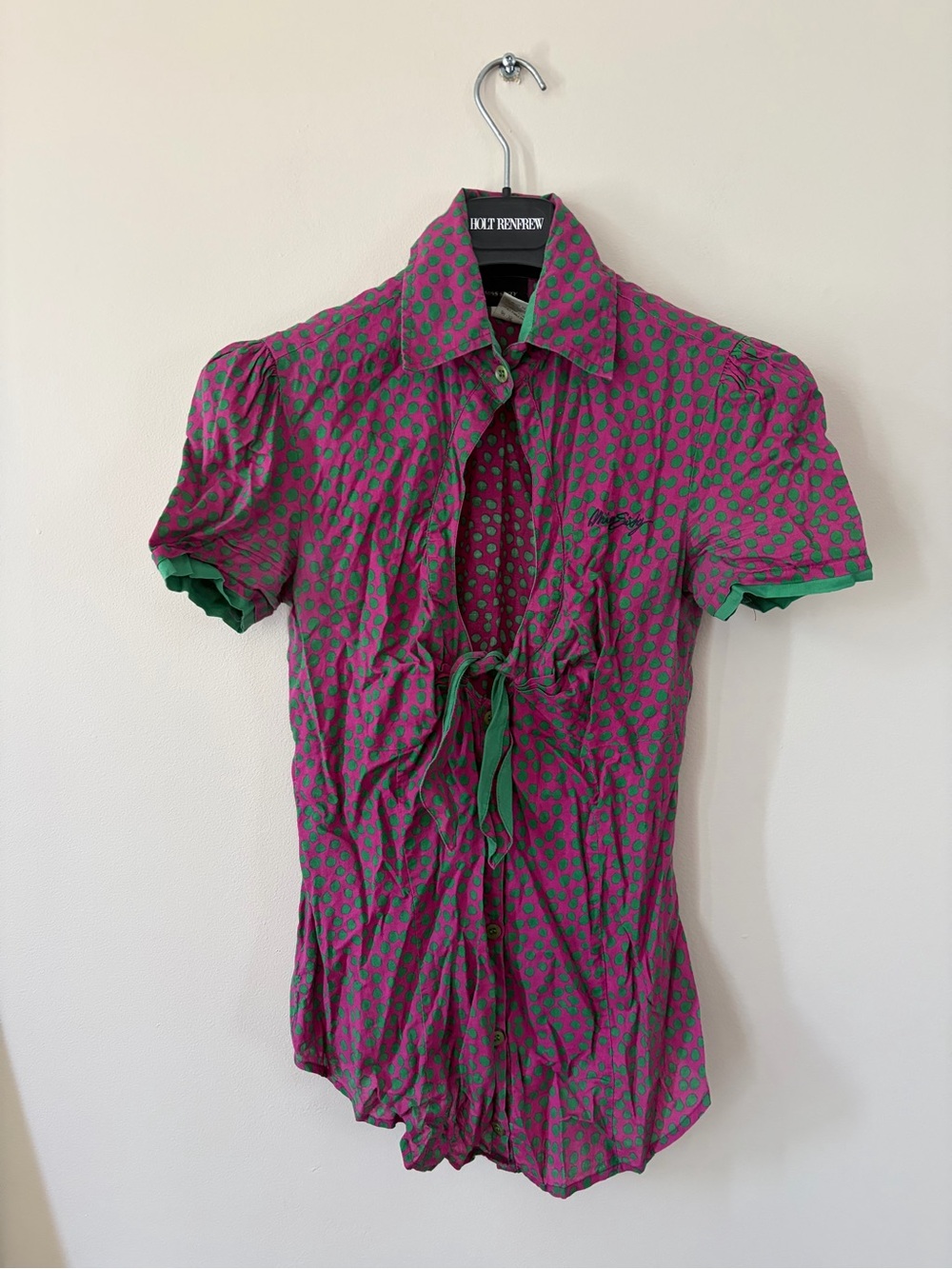 Miss Sixty - Rory Behnrew Pink & Green Polka Dot Short-Sleeve Shirt. Size Small